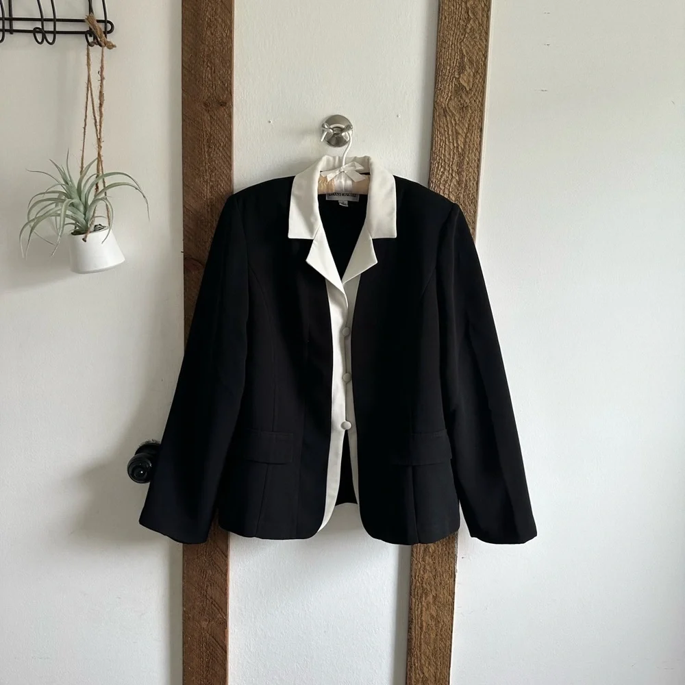 Danny & Nicole Shoulder Pad Black White Blazer Suit Jacket Women’s 12